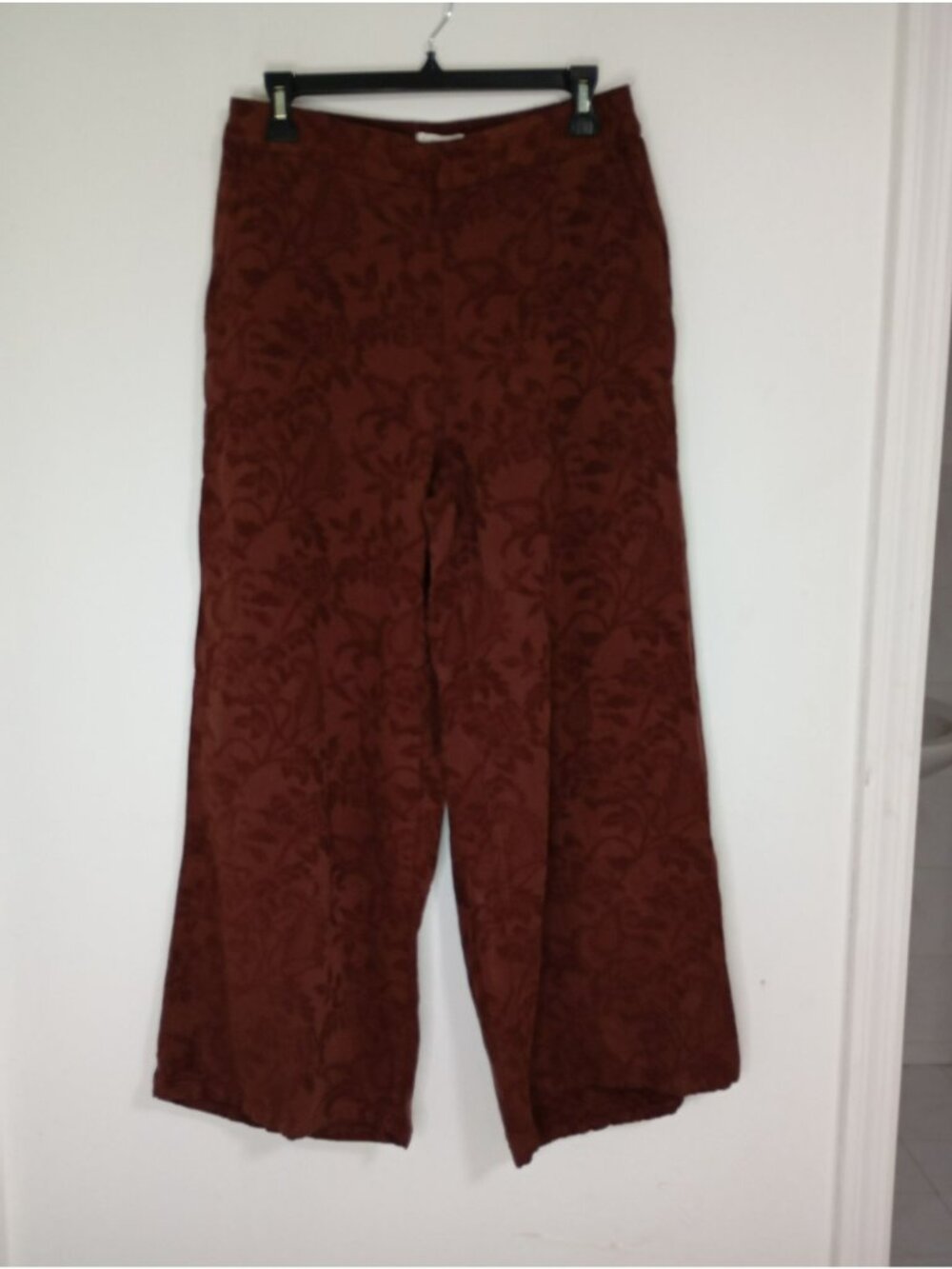 Rachel Zoe Wide-Leg Pants Floral Burnout Brown Size M Linen Blend Womens
